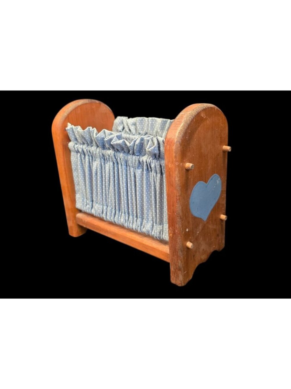 Vintage Wood & Blue Heart Napkin Holder w Blue Fabric Cottage Core Primitive